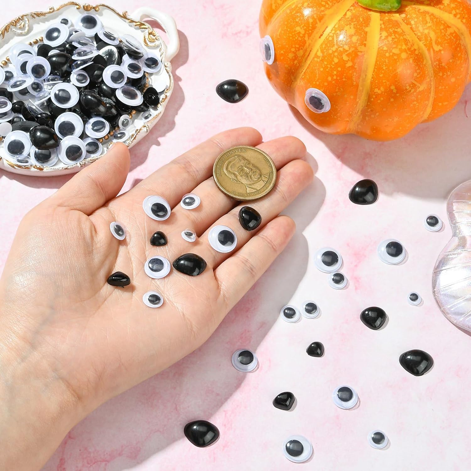 Stiesy 280pcs/box Plastic Wiggle Googly Eyes & Noses for Crafts Self Adhesive Black White Googly Eyes Stickers for DIY Art Crafts Decoration Accessories