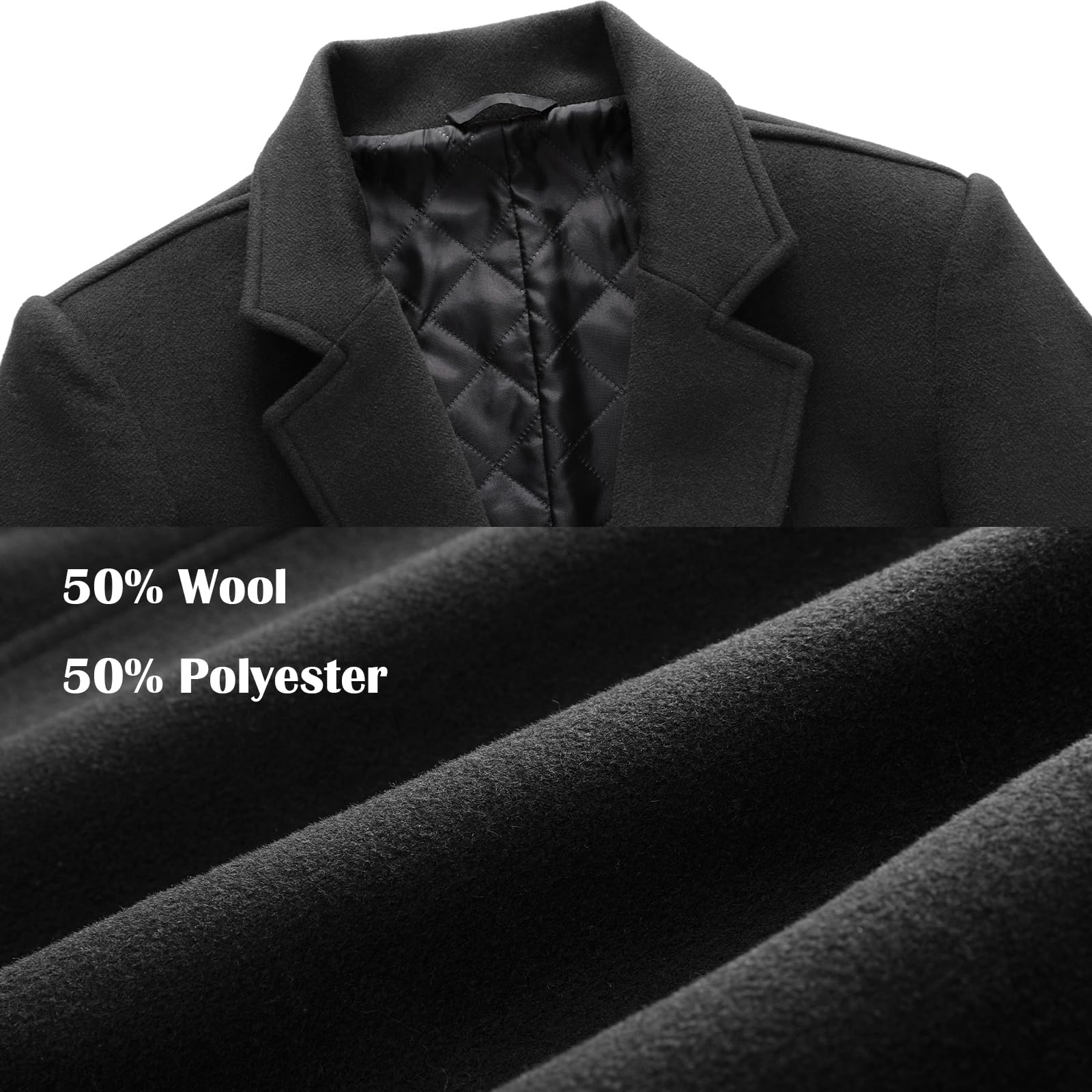 MODFUL Herren Langer Wollmantel mit Kerbkragen Warmer Wintermantel Lässiger Peacoat Slim Fit
