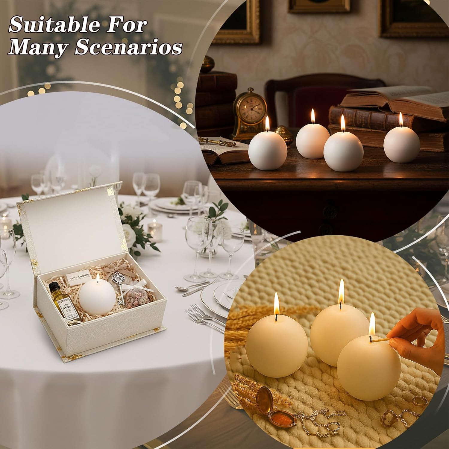 18-Pack White Ball Candles Bulk, 3-Inch Round Unscented Pillar Candles, Dripless & Smokeless for Long Lasting Burn, Ideal for Wedding Centerpieces, Party Decor, Home Decoration