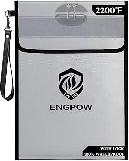 ENGPOW Fireproof Document Bag with Lock (2200℉),15”x 11”Waterproof and Fireproof Money Bag with Reflective Strip,Fireproof Safe Storage Pouch with Zipper for Valuables,Cash,A4 Legal Documents,File