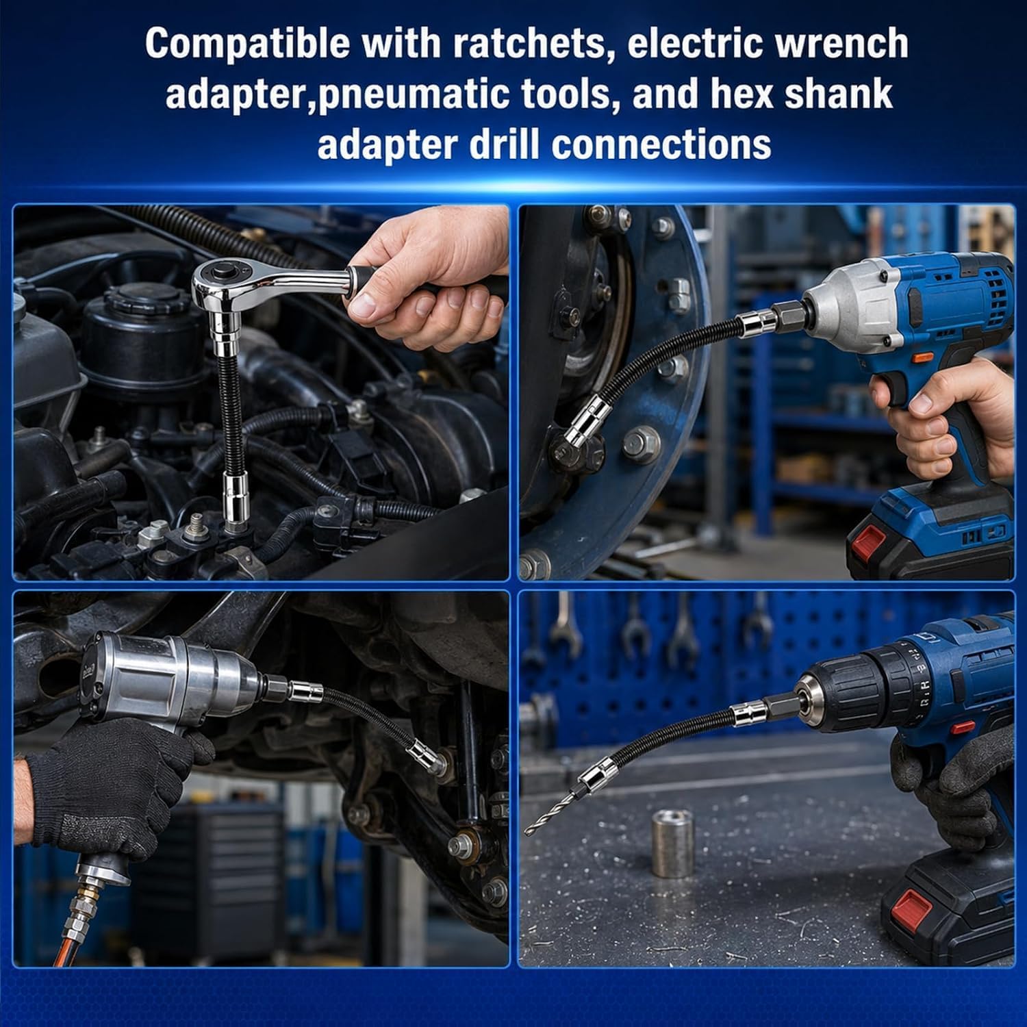 3pc Flexible Shaft Torque Socket Extension Bar,1/2"1/4" 3/8" 2026 Electric Wrench Universal Extender Rod for Automotive Narrow Space Repair Tools