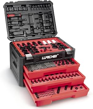 LLNDEI Mechanics Tool Set and Socket Set, 1/4" 3/8" 1/2" Drive Deep and Standard Sockets 12 Point, 390 Pcs SAE and Metric Mechanic Tool Kit with Bits, Combination Wrench
