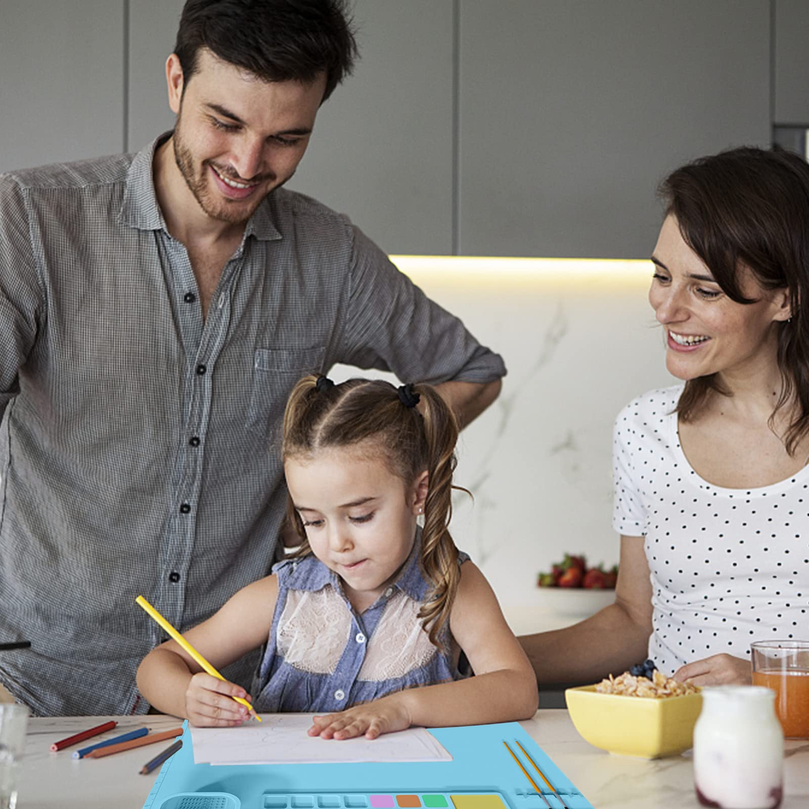 Silikon Bastelmatte 51x41cm - Mit Becherhalter & Farbschlitz Hitzebeständig