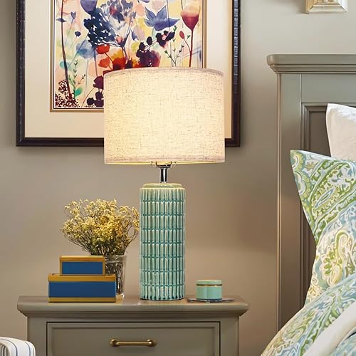 Miniatura 6 de Lámpara de mesa de cerámica verde de 23 pulgadas para sala de estar, totalmente regulable, lámparas de mesita de noche para el lado del escritorio,