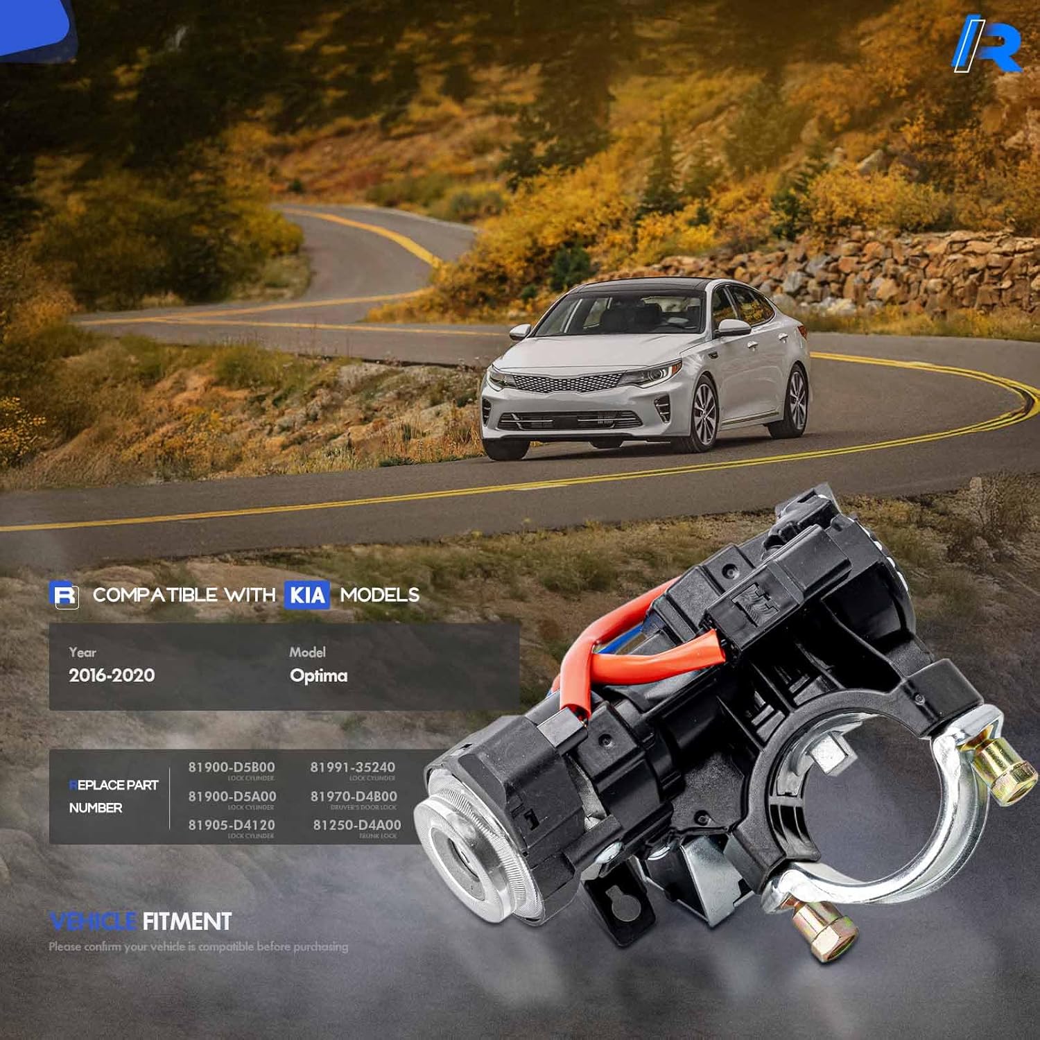 81900-D5B00 Ignition Lock Switch Assembly with Keys Compatible with Kia Optima 2016-2020, Ignition Lock Cylinder with Housing Replaces# 81900-D5A00, 81905-D4120, 81991-35240, 81970-D4B00, 81900D5B00