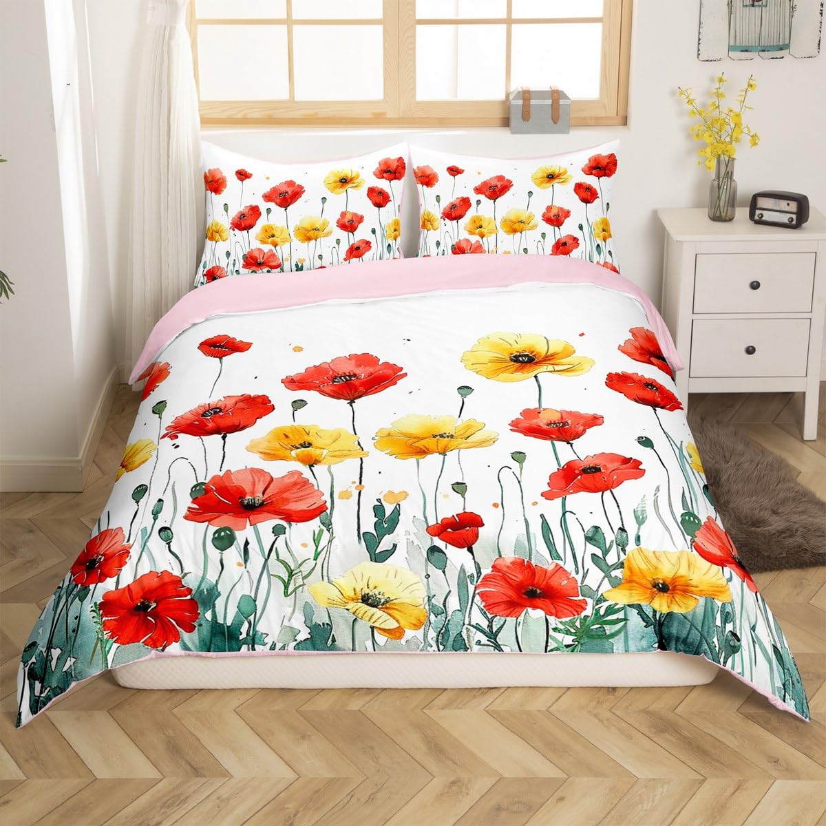Housse de couette fleurie 220x240cm microfibre avec parure de lit imprimée