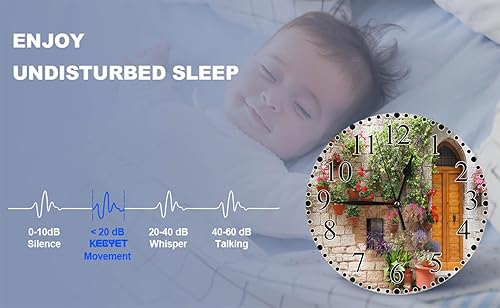 Miniatura 6 de Italian Hill Town of Assisi - Reloj de pared de 10 pulgadas, funciona con pilas, flores coloridas fuera de un hogar, reloj moderno silencioso sin