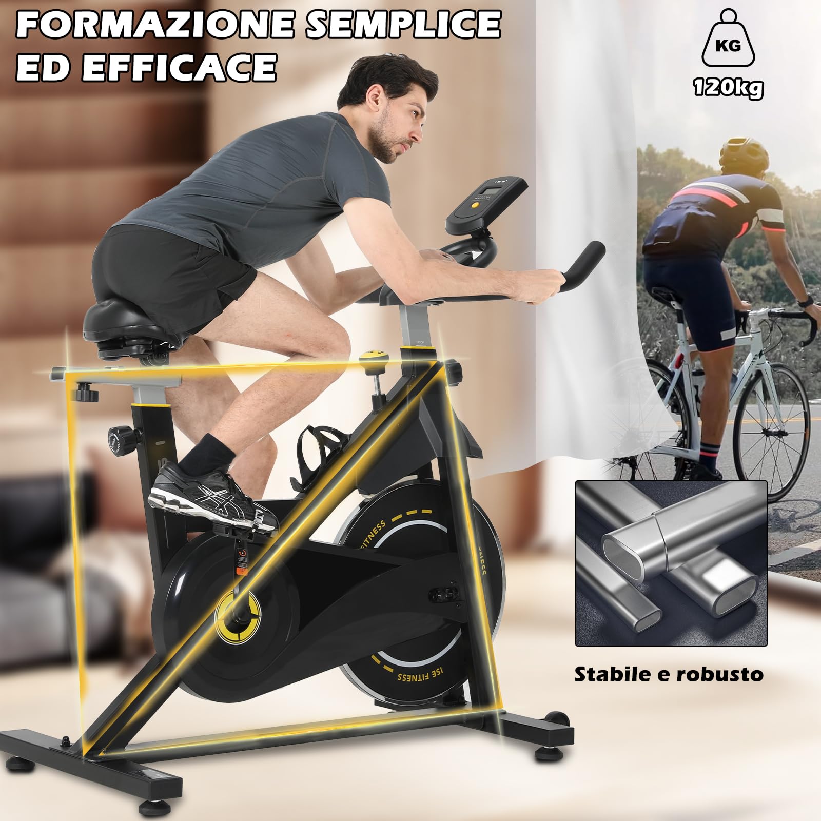 ISE Cyclette da Casa con Resistenza Regolabile, Cyclette per Casa Professionale con Schermo LCD Supporto per Smartphone Exercise Bike per Palestra a Casa
