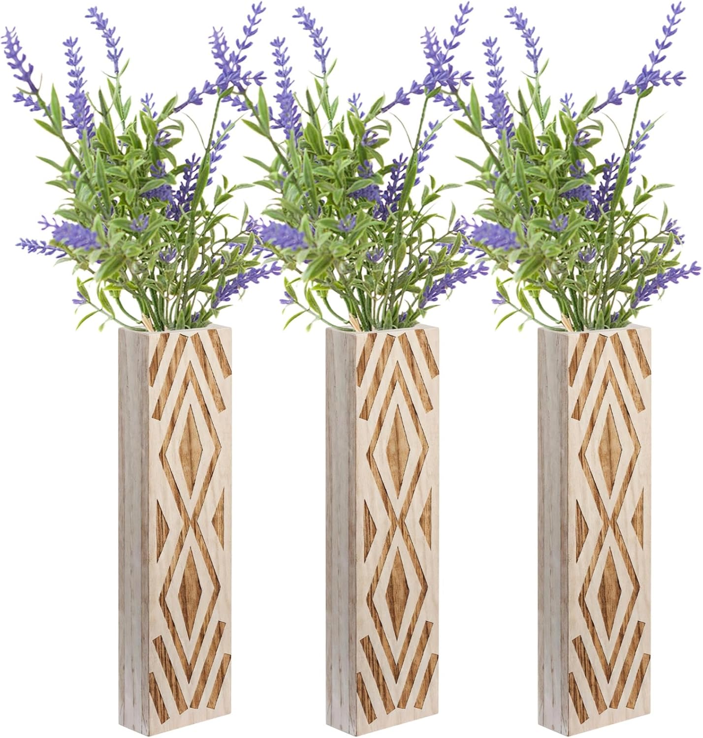 3 Pcs of Wooden Vase Indoor Dry Flower Containers, Bach Style Hanging Plant Pots, Hollow Pattern Design, Great for Bathroom Wall Decor