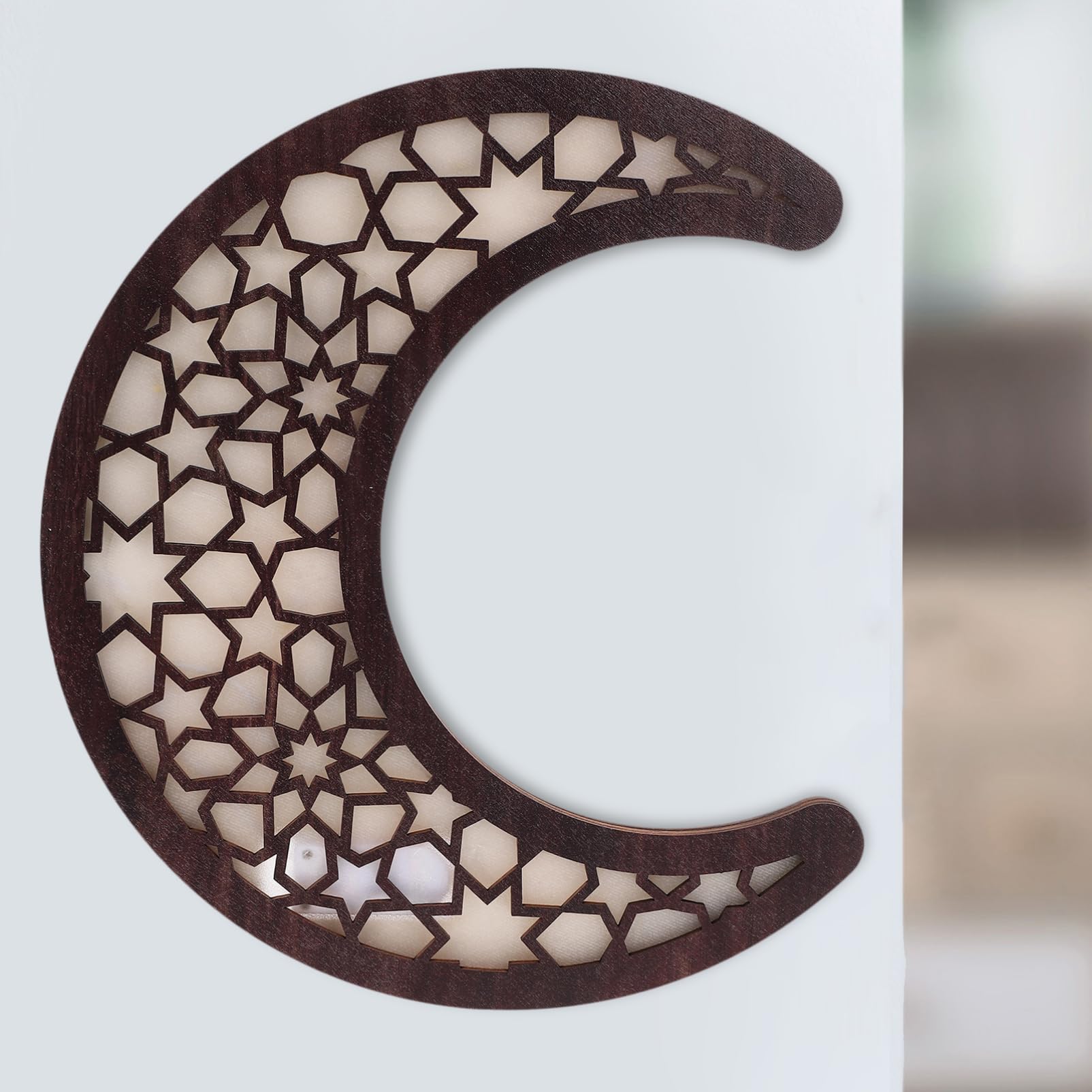 MAGICLULU Lámpara Colgante de Pared de Madera Tallada con Forma de Luna para Decoración del Hogar y Ambiente Festivo en Valentine's Day