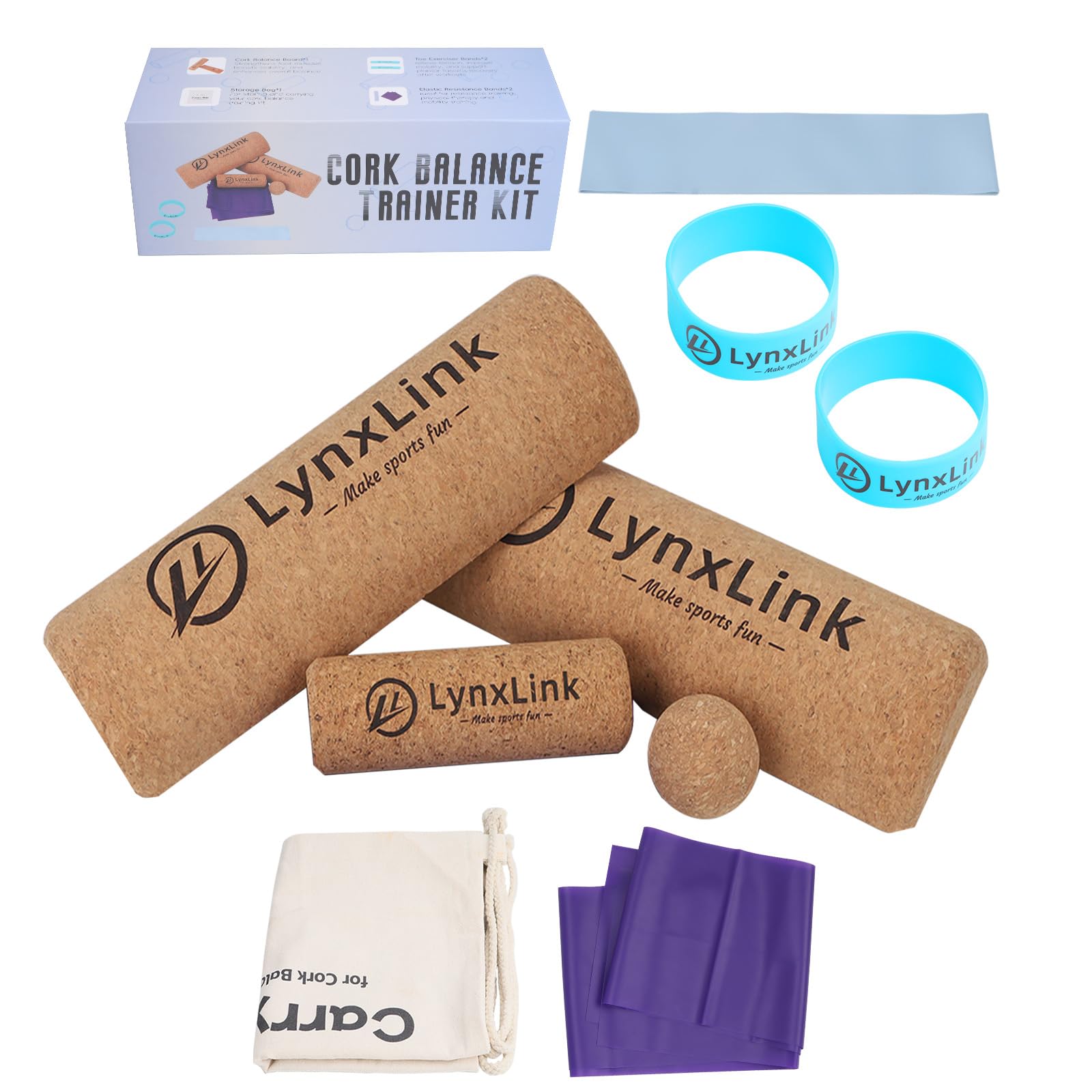 Cork Balance Board 4-in-1 – Set Con Rullo, Palla Massaggio E Fasce Per Piedi, Per Stabilità Caviglie E Core