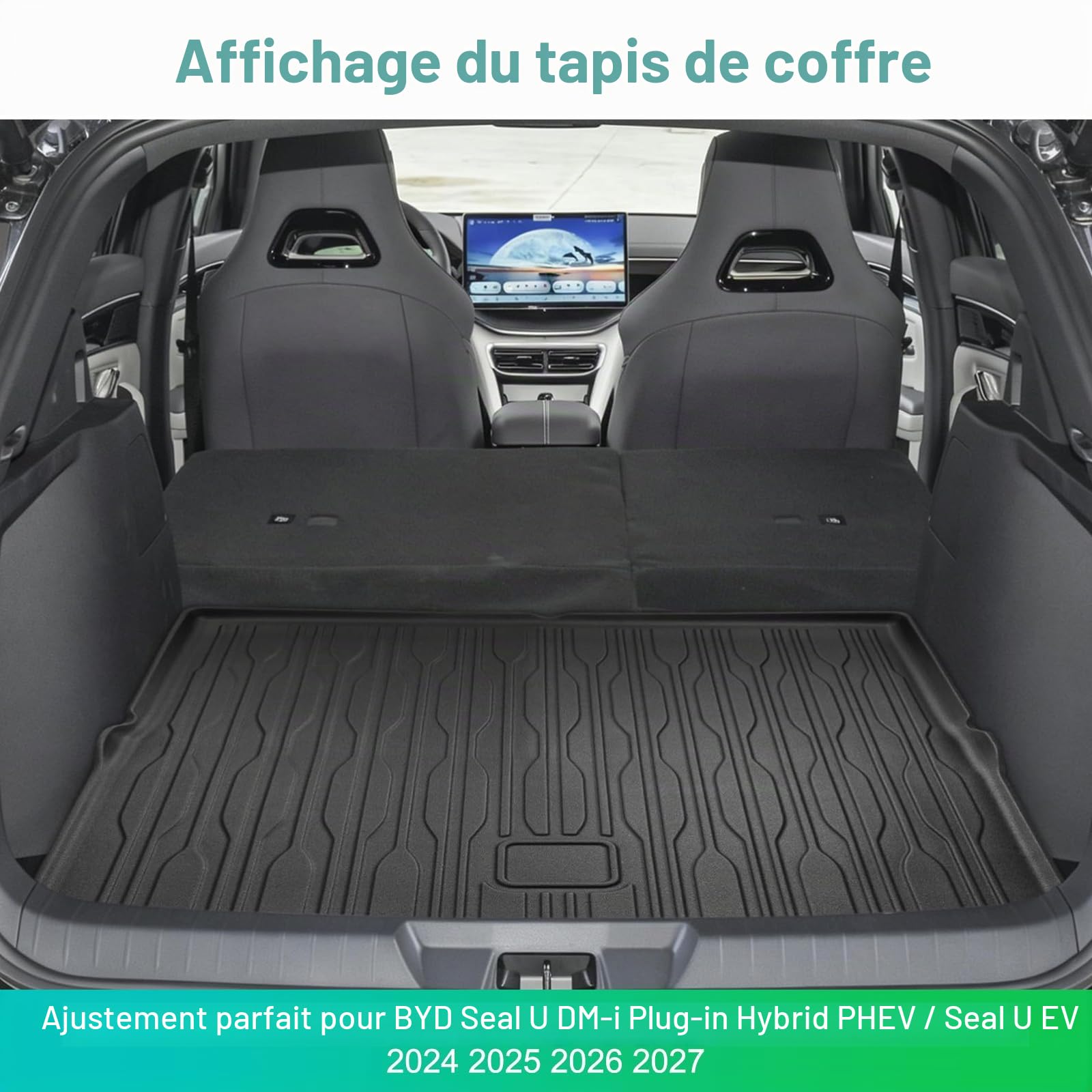 GAFAT Compatible avec BYD Seal U DM-i EV 2025 2026 2027 Tapis de Coffre, en Caoutchouc TPE Toutes Saisons, Bord Haut, Seal-U DMi Accessoires, Scan 3D Original, Facile à Nettoyer (Plancher Supérieur)
