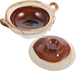 Mikinona Clay Pot for Stew Single Handle Casserole Pottery Clay Stew Pot Lid for Stove Top for Braised Chicken Rice Random Style
