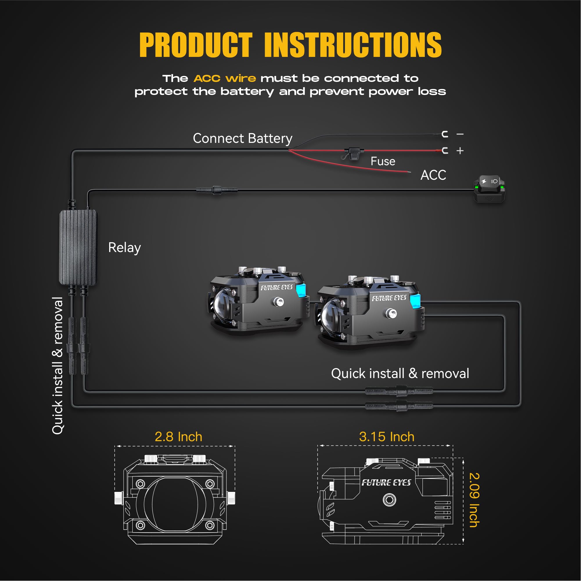 Future Eyes Fari Supplementari Moto 6000LM 60W, Future Eyes Luci LED Omologate ECE E-Mark E57, Fari Antinebbia IP67, Fari Aggiuntivi per Moto, Luci LED Potenti Antiabbagliamento 360°