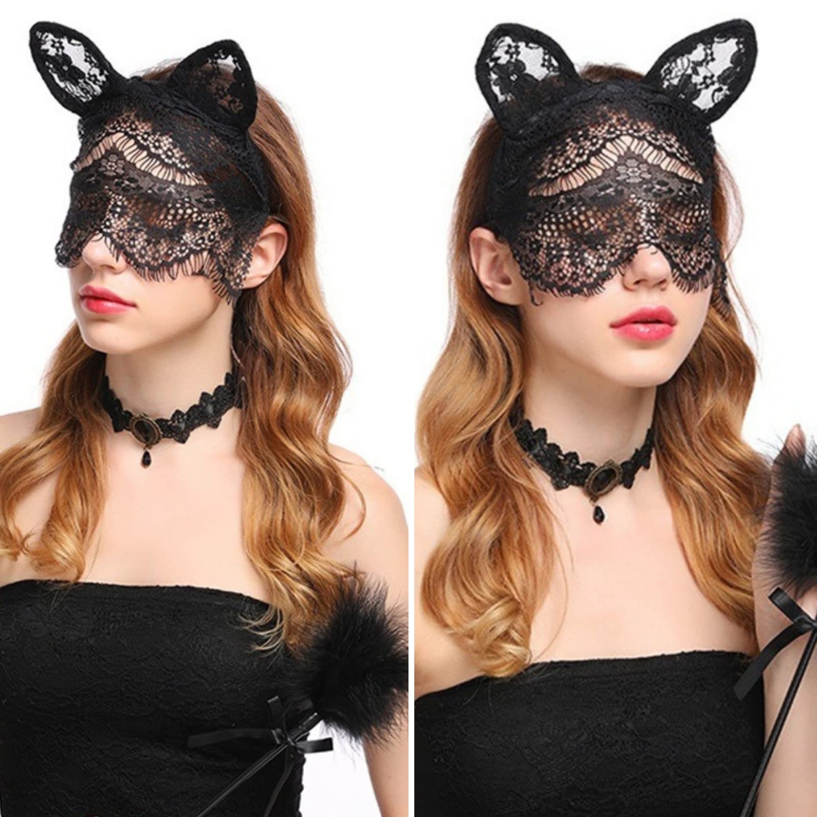 CHENGZI Black Lace Headband with Veil and Cute Rabbit Ears Halloween Party Headwear Hair Accessories for Women Girls - Image 2