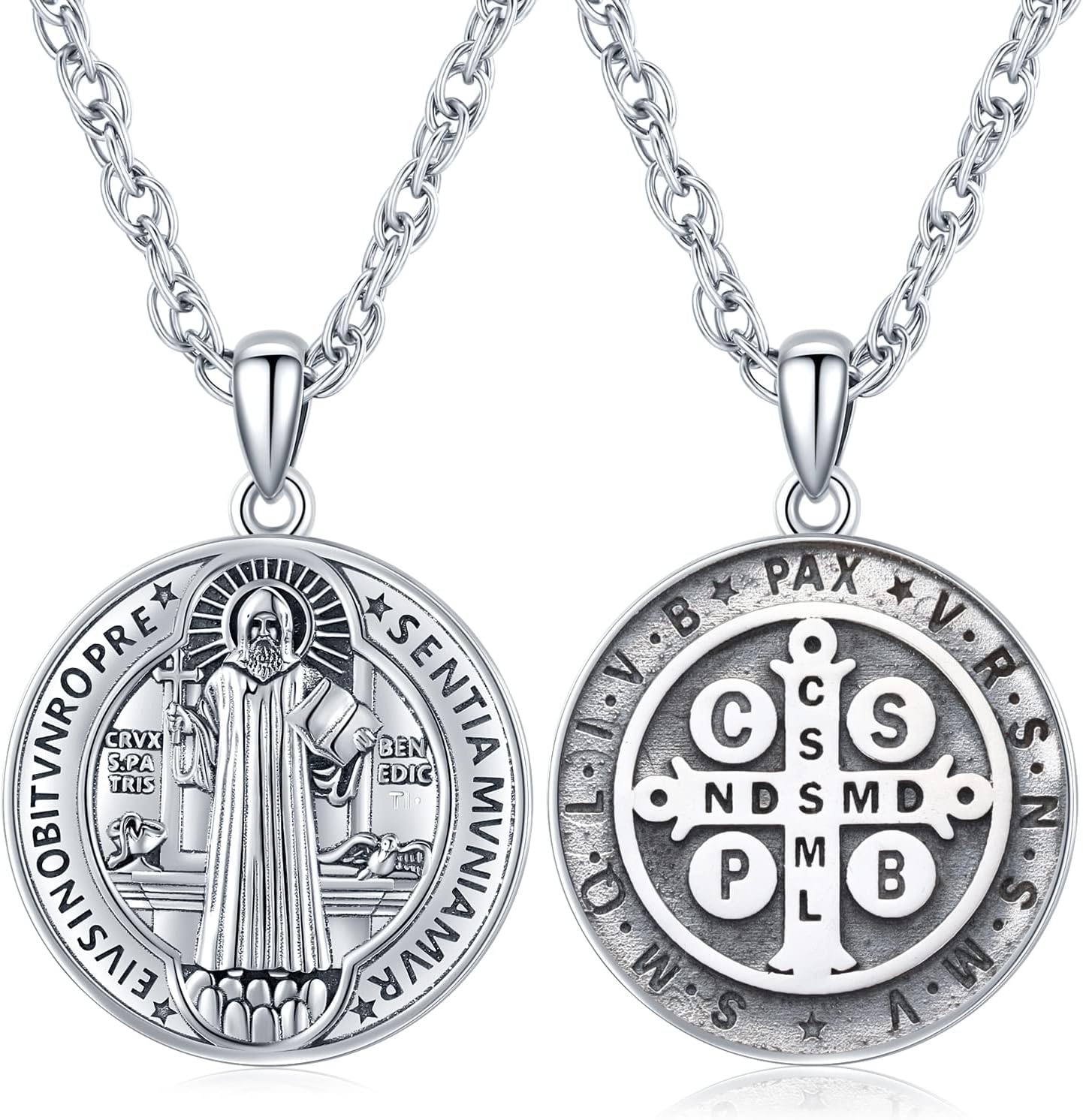Odinstone 925 Sterling Silver St Michael/St Christopher/St Benedict/Jesus Crucifix/St Uriel/Archangel Raphael Medal Necklace for Men Women Religious Amulets Jewelry Gifts