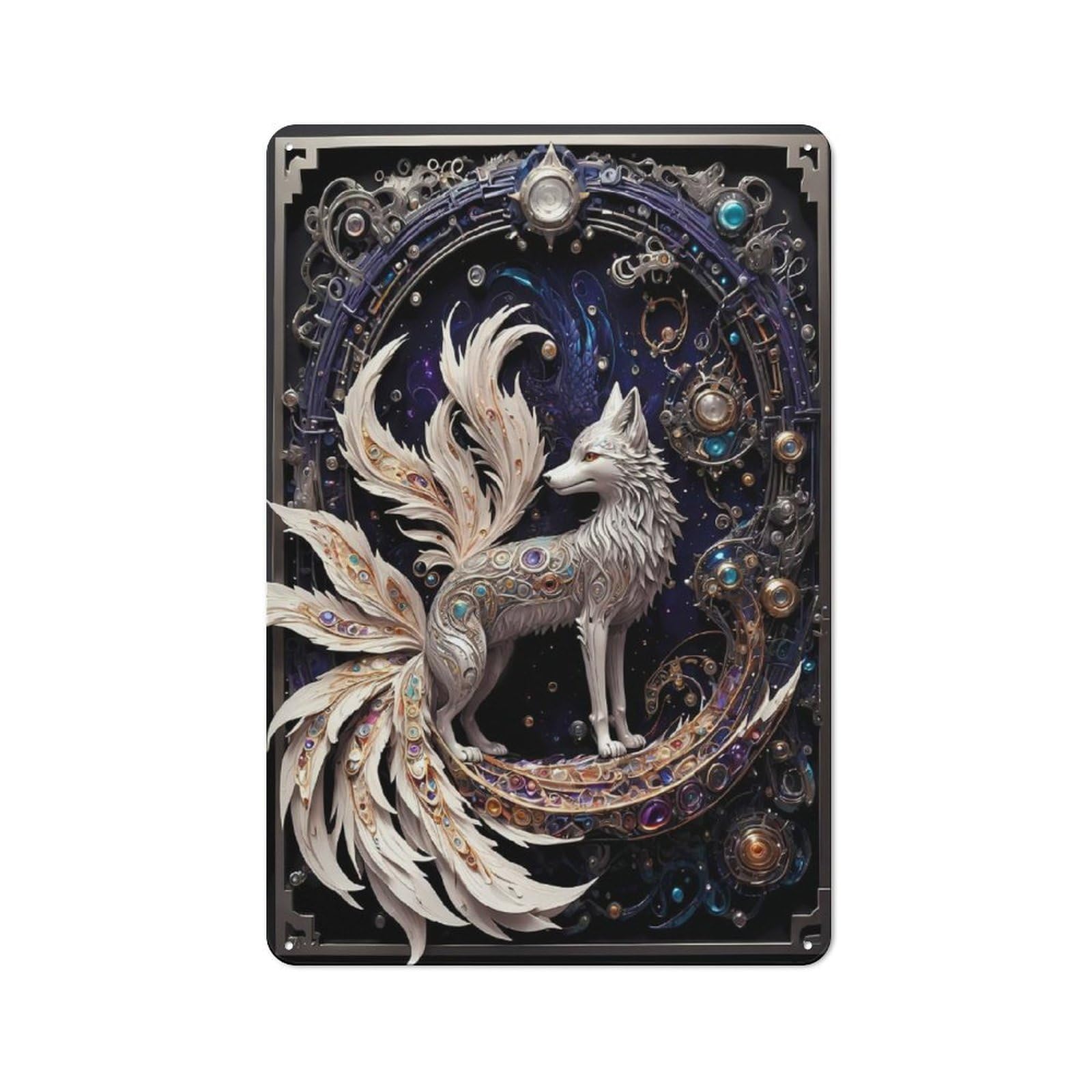 Junmoney Style-3 For Guest Room Or Hallway, Nine Tailed Fox Vintage Metal Sign 30X20cm, New-Space Wall Decor For Home Decor Collectors