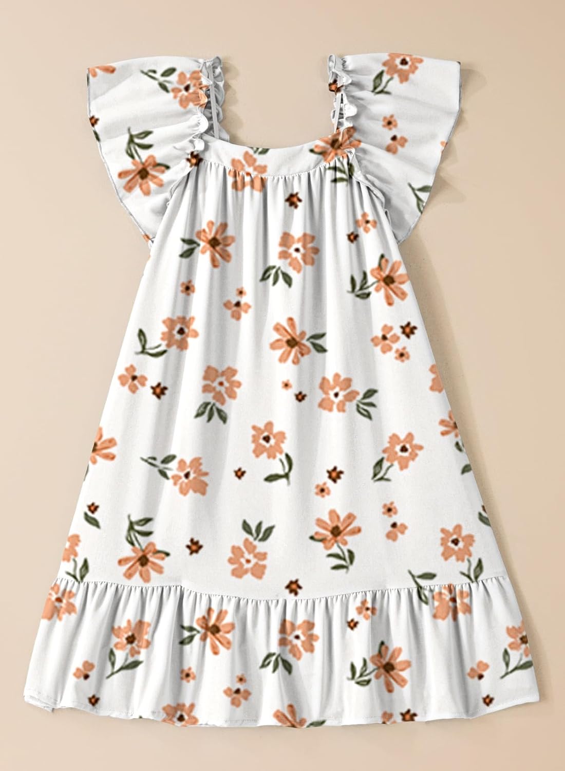 blibean Tween Girls Summer Dresses Kids Ruffled Sleeve Flower Sun Dress Size 6-15 Years - Image 8