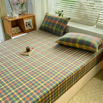 VM VOUGEMARKET Queen Size Plaid Comforter Set + 1 Matching Fittedd Sheet