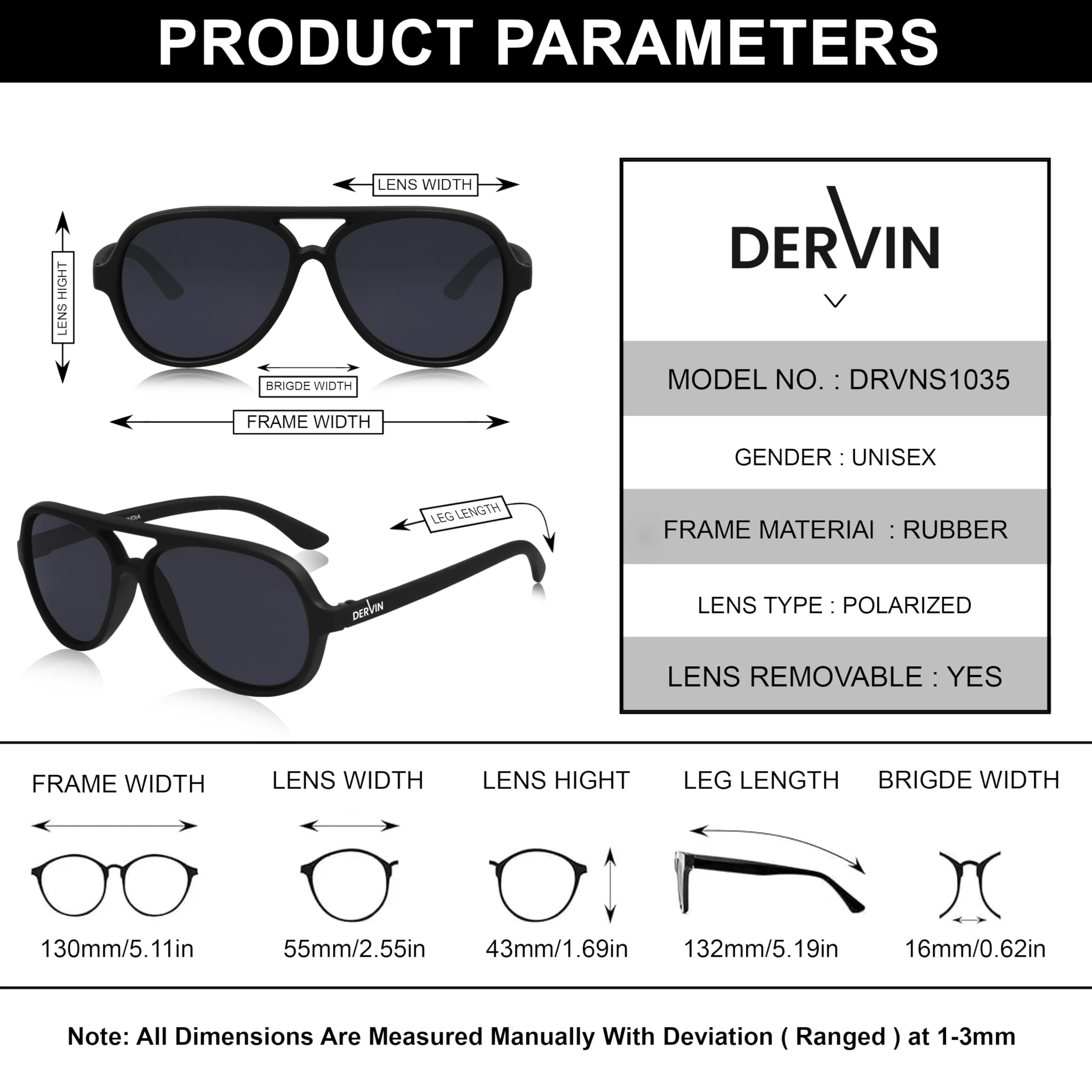 Dervin Gafas de sol polarizadas con protección UV para hombre y mujer
