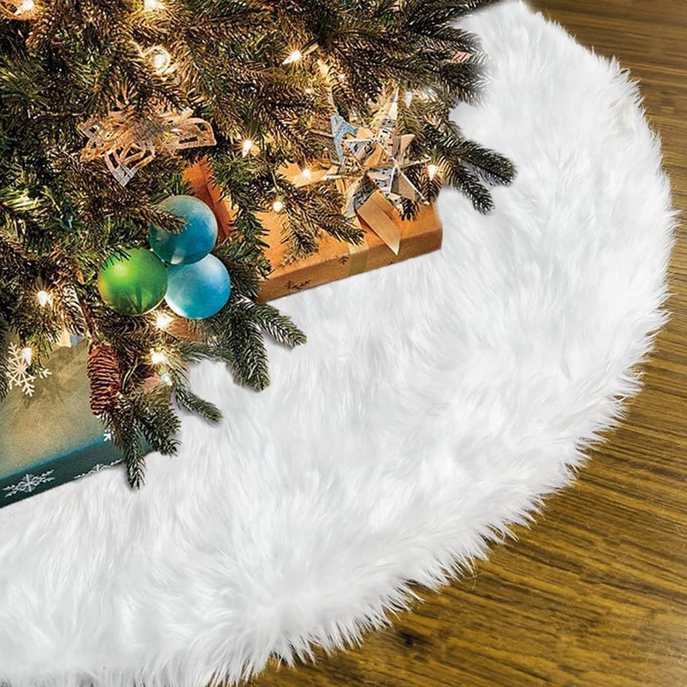 AISENO Gonna Per Albero Di Natale 91 Cm – Finta Pelliccia Morbida, Lucida, Colore Rosso/Blanco, Con Chiusura A Strappo, Decorazione Natalizia - 2