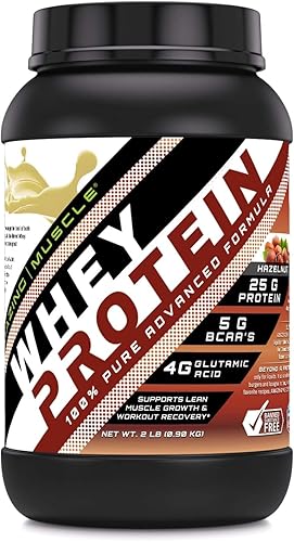 Amazing Muscle - Proteína aislada y concentrada de suero de leche, 0.88 oz por suplemento de porción, sabor avellana, 2 libras (2.0 lbs) | Sin OMG |