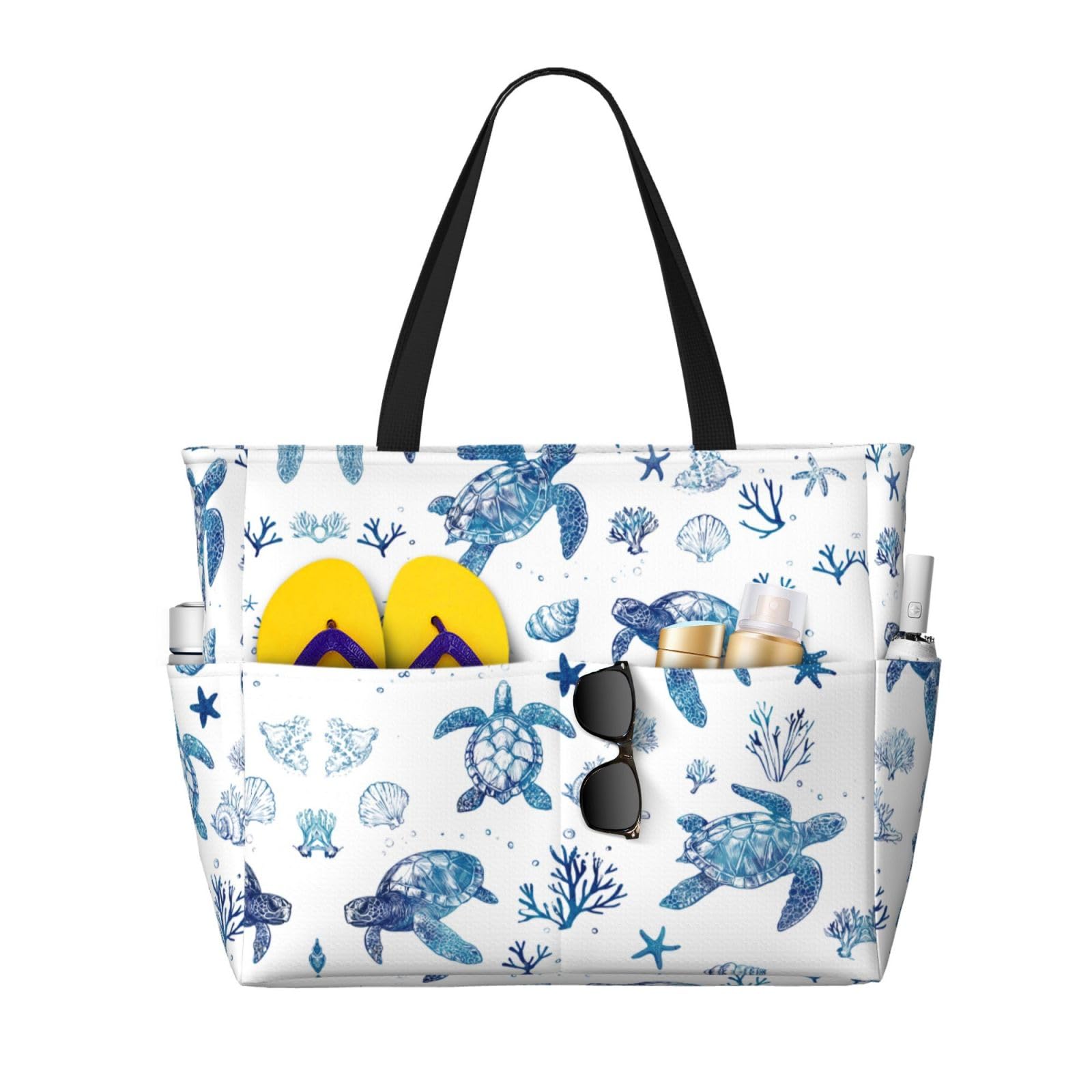 BJQ Beach Tote Bag for Women Beach Bag Waterproof and Sandproof Tote Bag with Wet Bag Large Travel Bag for Weekend Travel