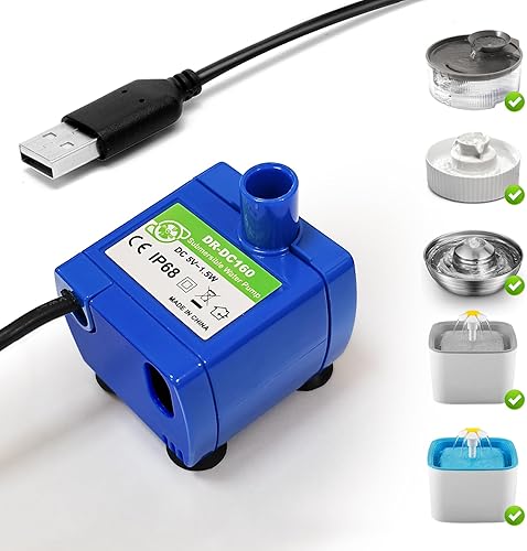 Bomba de fuente de agua para gatos, bomba de fuente para mascotas, bomba de repuesto de luz LED, motor DR-DC160 para fuente de gato de acero