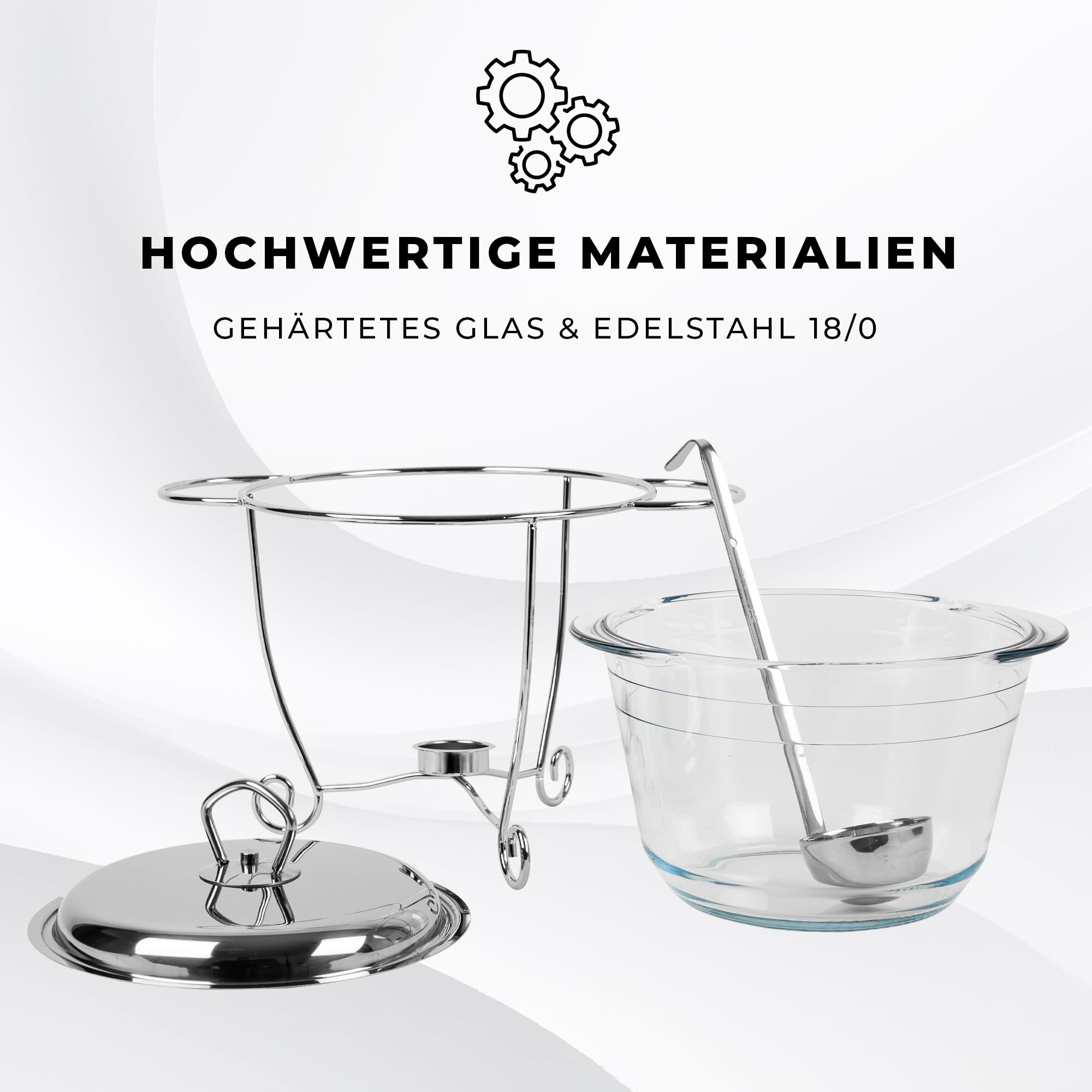 KARL HAUSMANN Wärmebehälter für Speisen mit Glaseinsatz - 3.9L - Teelicht Warmhalteplatte - Edelstahl Gestell und Deckel mit Griff - Speisenwärmer - Warmhaltebehälter Essen - Chafing Dish Behälter
