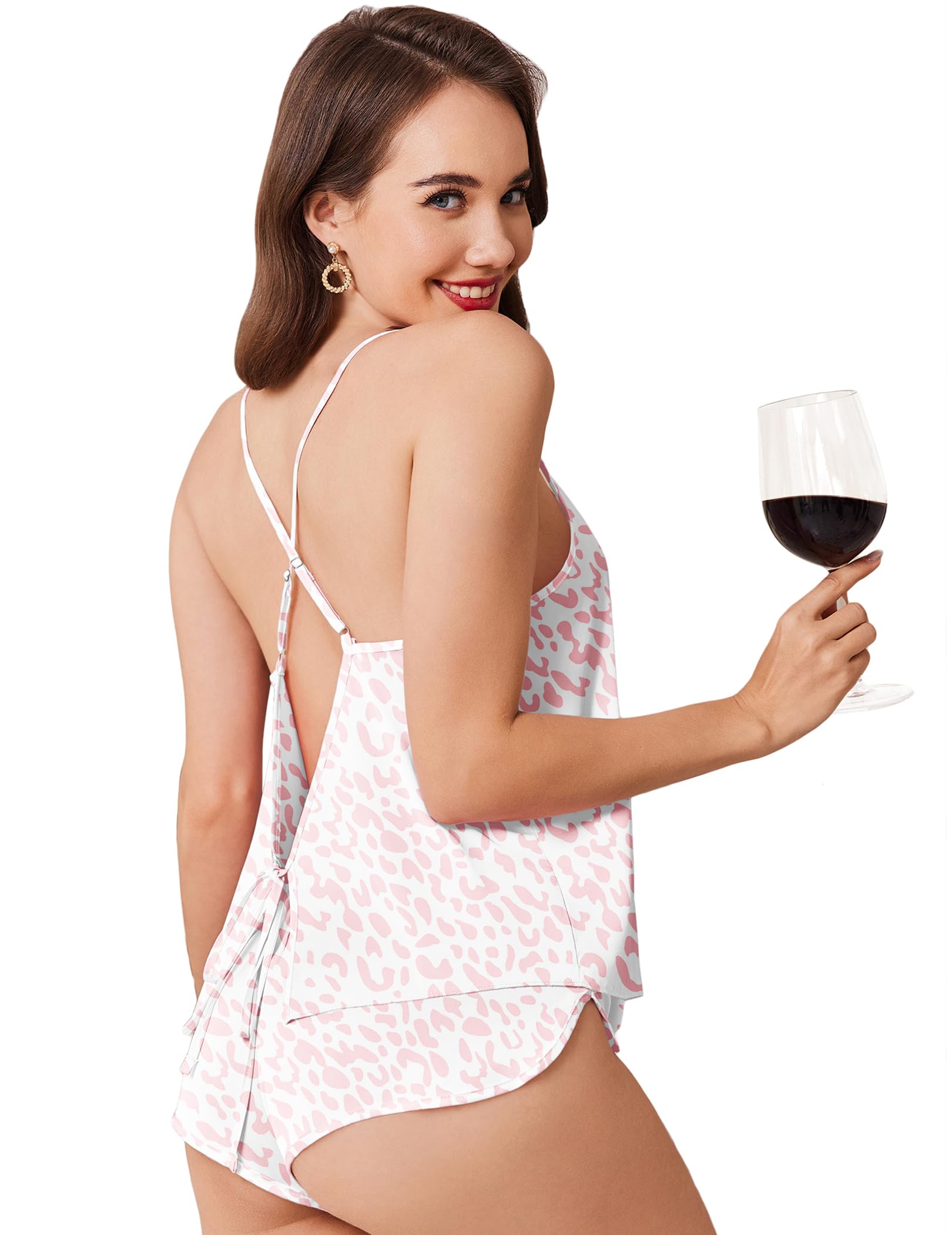 Ekouaer Womens Satin Pajama Sets Silky Backless Pjs Camisole Top and Shorts Soft Nightwear Set