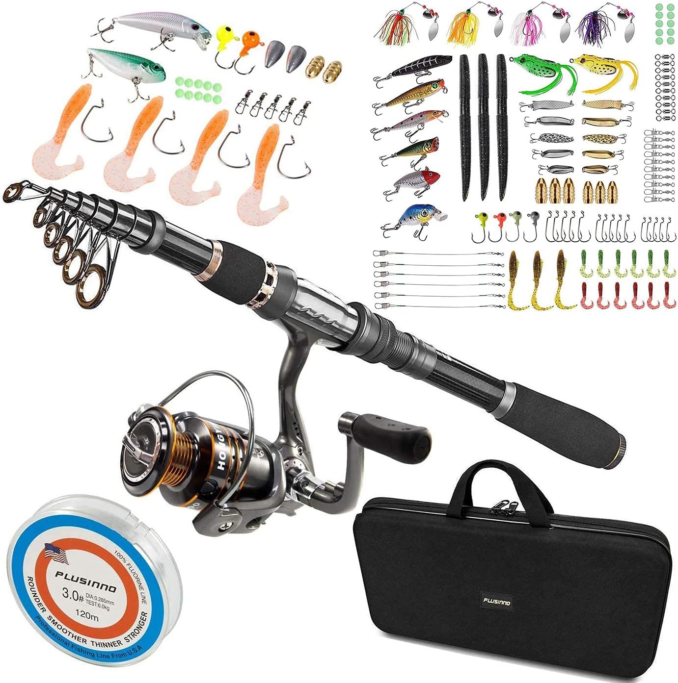 PLUSINNO Telescopic Fishing Rod and Reel Combo, 102Pcs