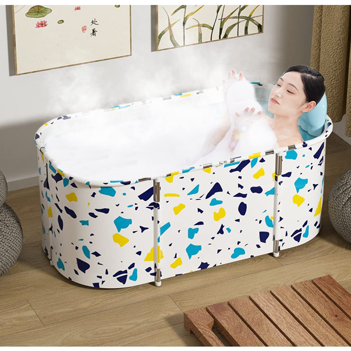 FAXIOAWA Bañera Plegable portátil para 2 Personas, bañera de inmersión Familiar Grande para SPA, bañera de Temperatura fría y Caliente de Mantenimiento eficiente 120X60X55CM