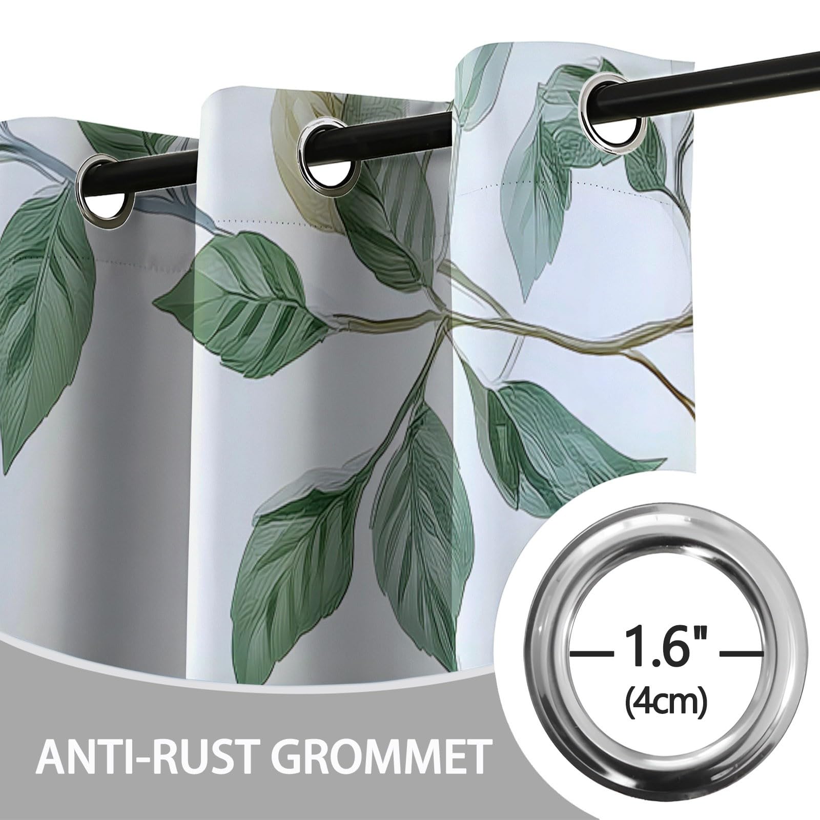 Verdunkelungsvorhänge H166 x B75 cm 2 Paneele, Geräuschreduzierung & Wärmeisolierung Retro Elegant Floral Pflanze Blatt Vorhänge Blickdicht für Schlafzimmer Wohnzimmer Kinderzimmer, Gräulich-Weiß