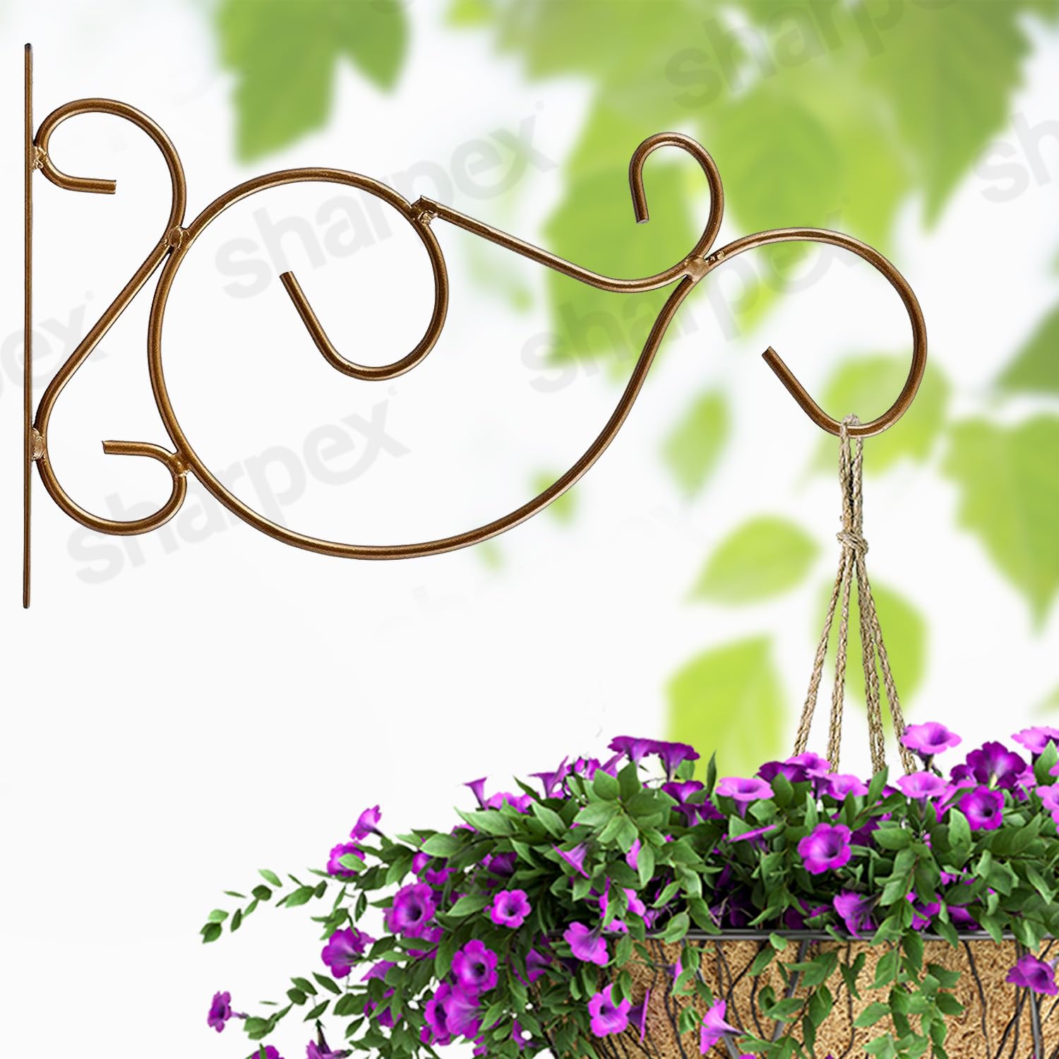 Sharpex Wall Mounted Metal Bracket | Decorative Wall Hook Plant Hanger for Hanging Pots, Bird Feeders, Flower Baskets, Planters, Lanterns, Lamps, and Wind Chimes for Indoor/Outdoor Use (Gold, 1 Pc)-image-20