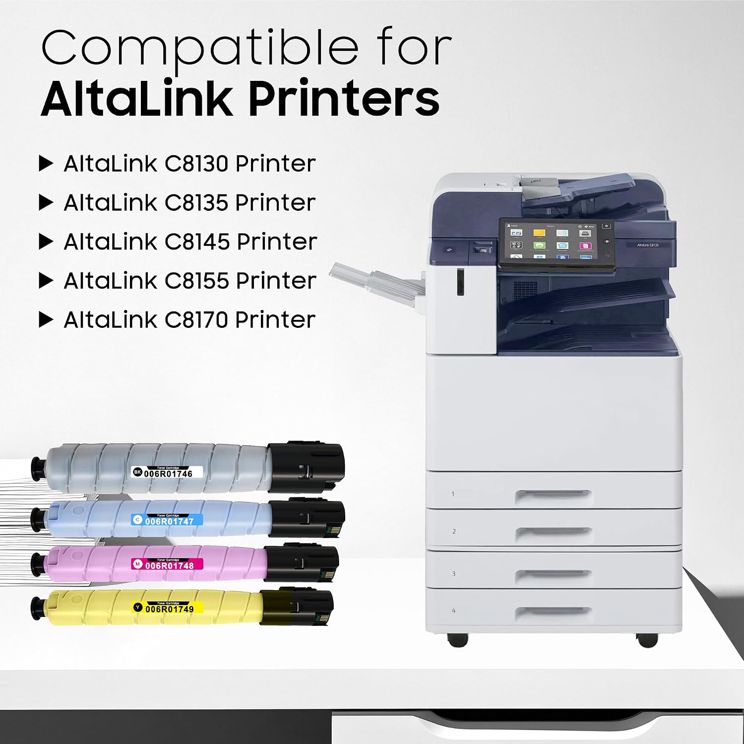 AltaLink C8130 C8135 Toner Cartridge C8135 Replacement for Xerox 006R01746 006R01747 006R01748 006R01749 Toner Work with AltaLink C8130 C8135 C8145 C8155 C8170 Printer Ink (4-Pack, BK/C/M/Y)
