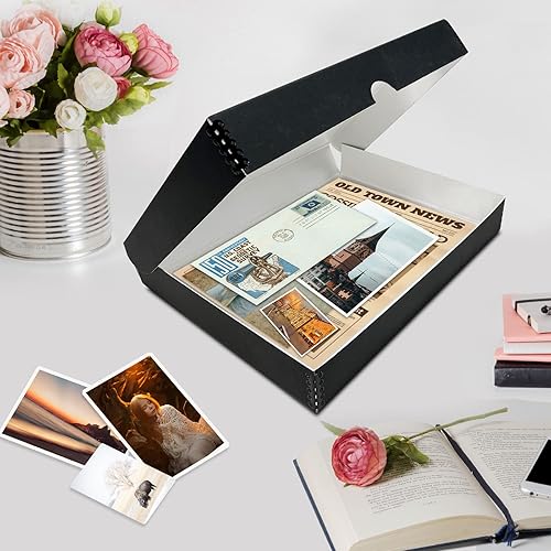 Miniatura 7 de Lineco Caja de almacenamiento tipo folio, diseño de concha, 9.5 x 12.5 x 1.75 pulgadas, cartón de archivo, conserva fotos, tarjetas, revistas,