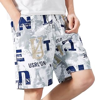 SUPTTING Pantalones cortos con letras para hombre, pantalones casuales de color azul marino, bañadores tipográficos, pantalones cortos de playa estampados, pantalones elásticos con cordón, cómodos