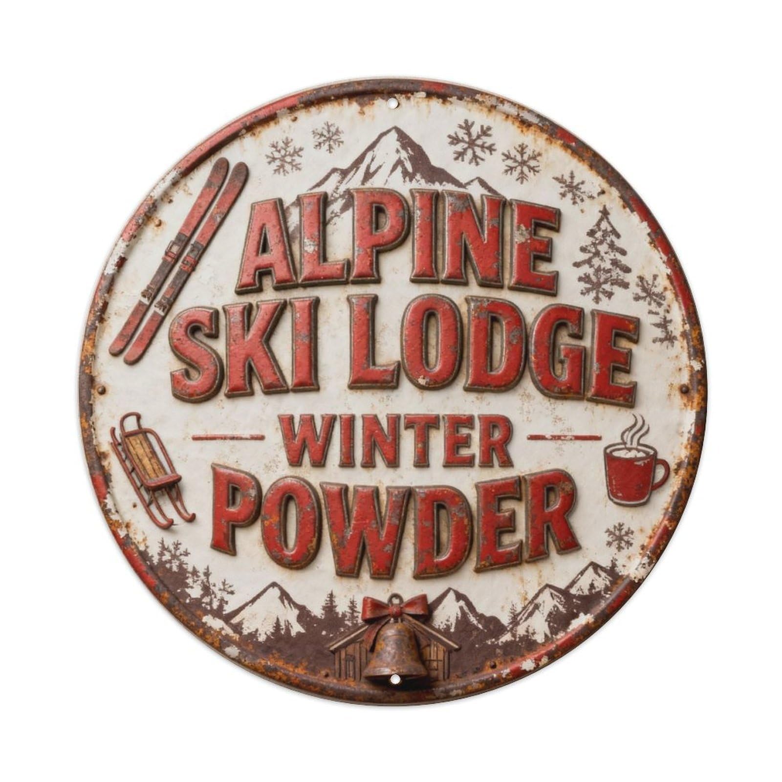 ALPINE SKI LODGE WINTER POWDER Metal Tin Sign Plaque