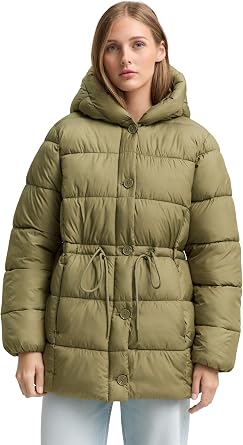 TOM TAILOR Denim Damen Puffer-Mantel mit Knopfleiste