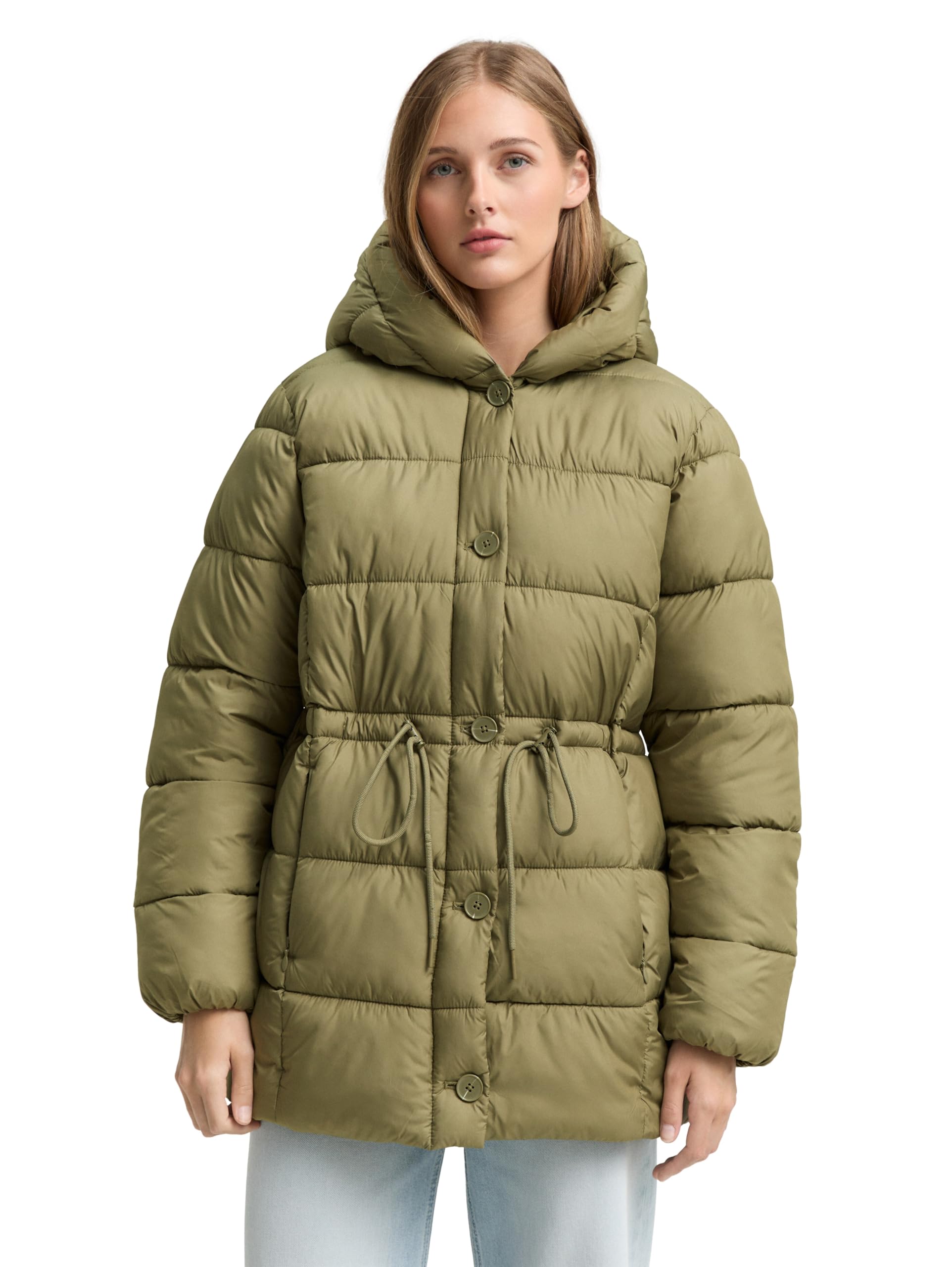TOM TAILOR Denim Damen Puffer-Mantel mit Knopfleiste