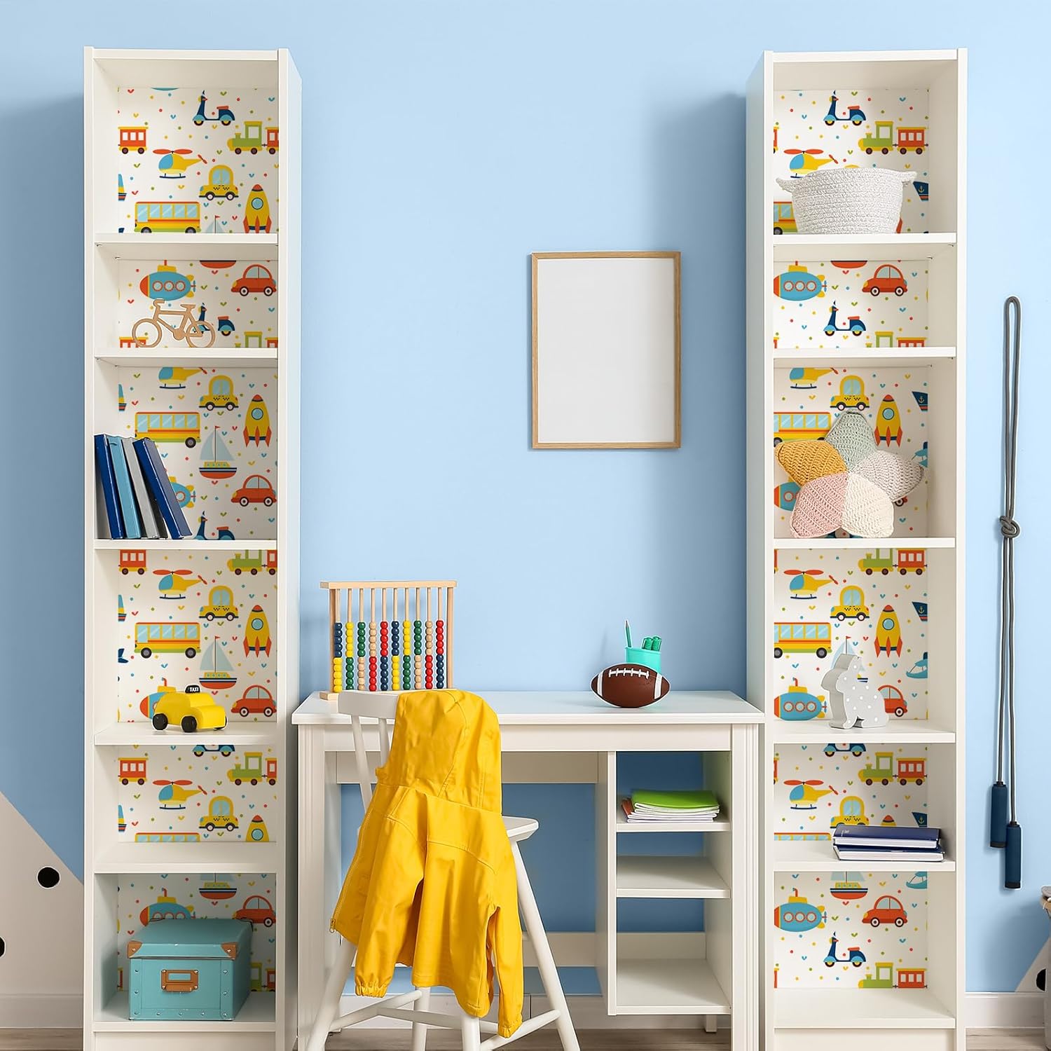 Cartoon Transports Wallpaper Peel and Stick 12"x393" Childish Car Train Airplane Ship Wallpaper for Kids Boys Bedroom Nursery Self Adhesive Cartoon Vehicles Contact Paper for Cabinet
