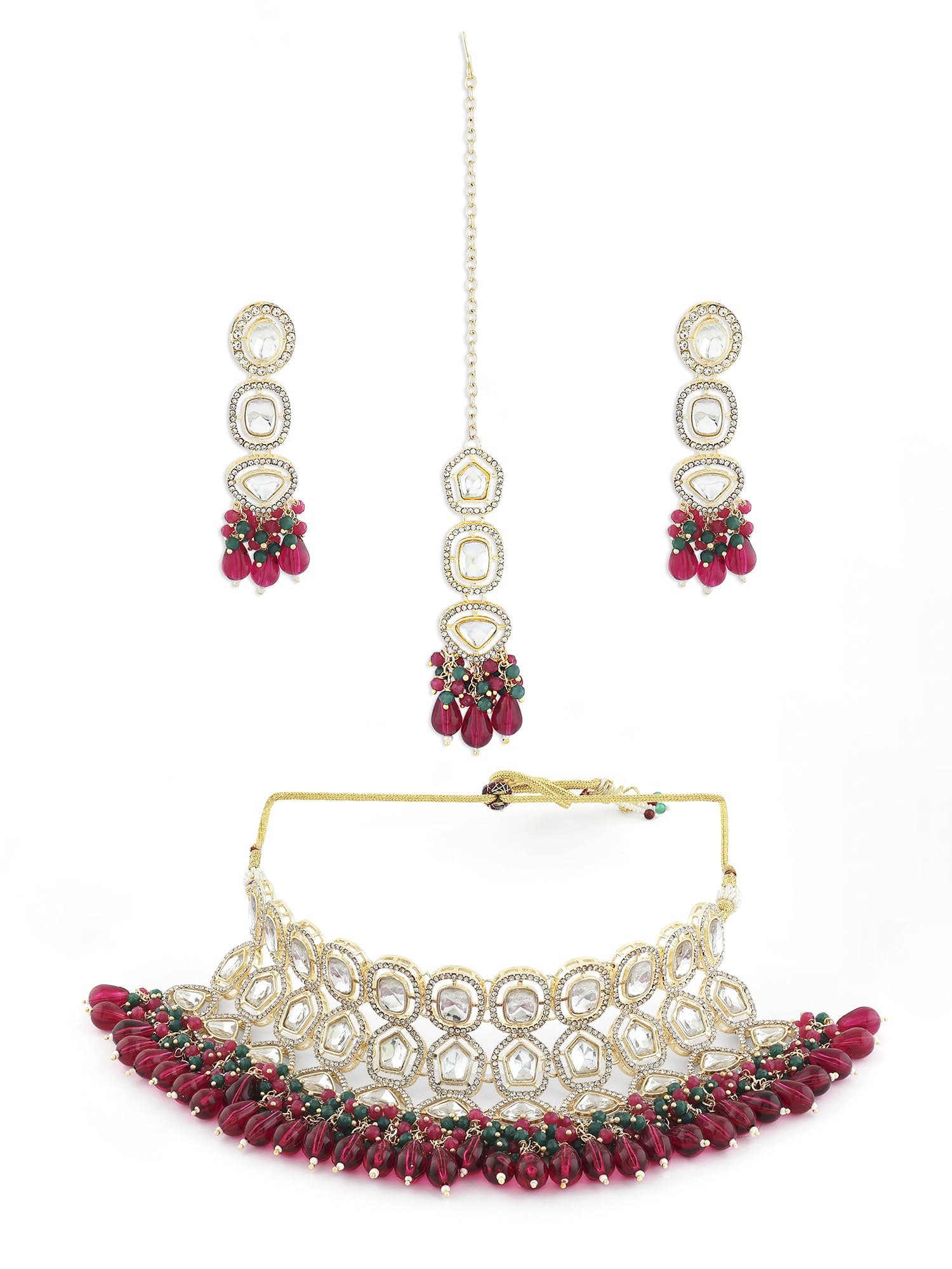 ZAVERI PEARLS Rani Pink & Green Crystal Artificial Stones & Beads Cluster Beads Drop Bridal Necklace Earring & Maangtikka Set For Women-ZPFK16901 (B0CM9MYM99) Amazon Price History, Amazon Price Tracker