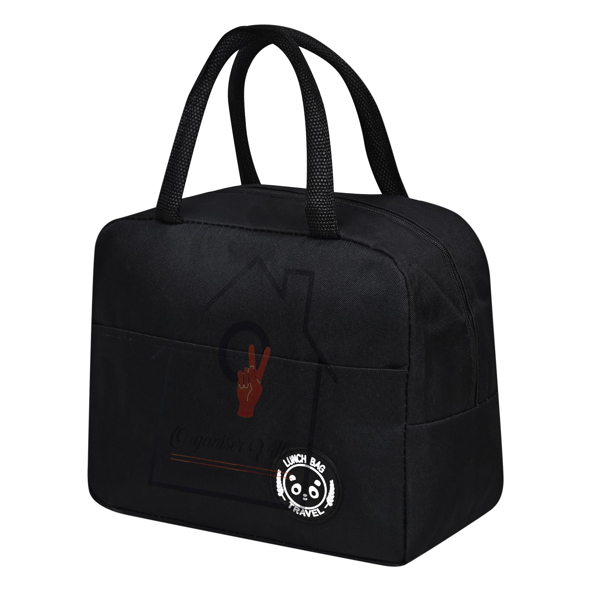 Organiser Villa Lunch Bag Tiffin Bag for Office for Women, for Kids to School Picnic Travelling Lunch Box Cover Lunch Bag for Office with Handle | High Capacity Reusable Insulated Lunch Bag_Black