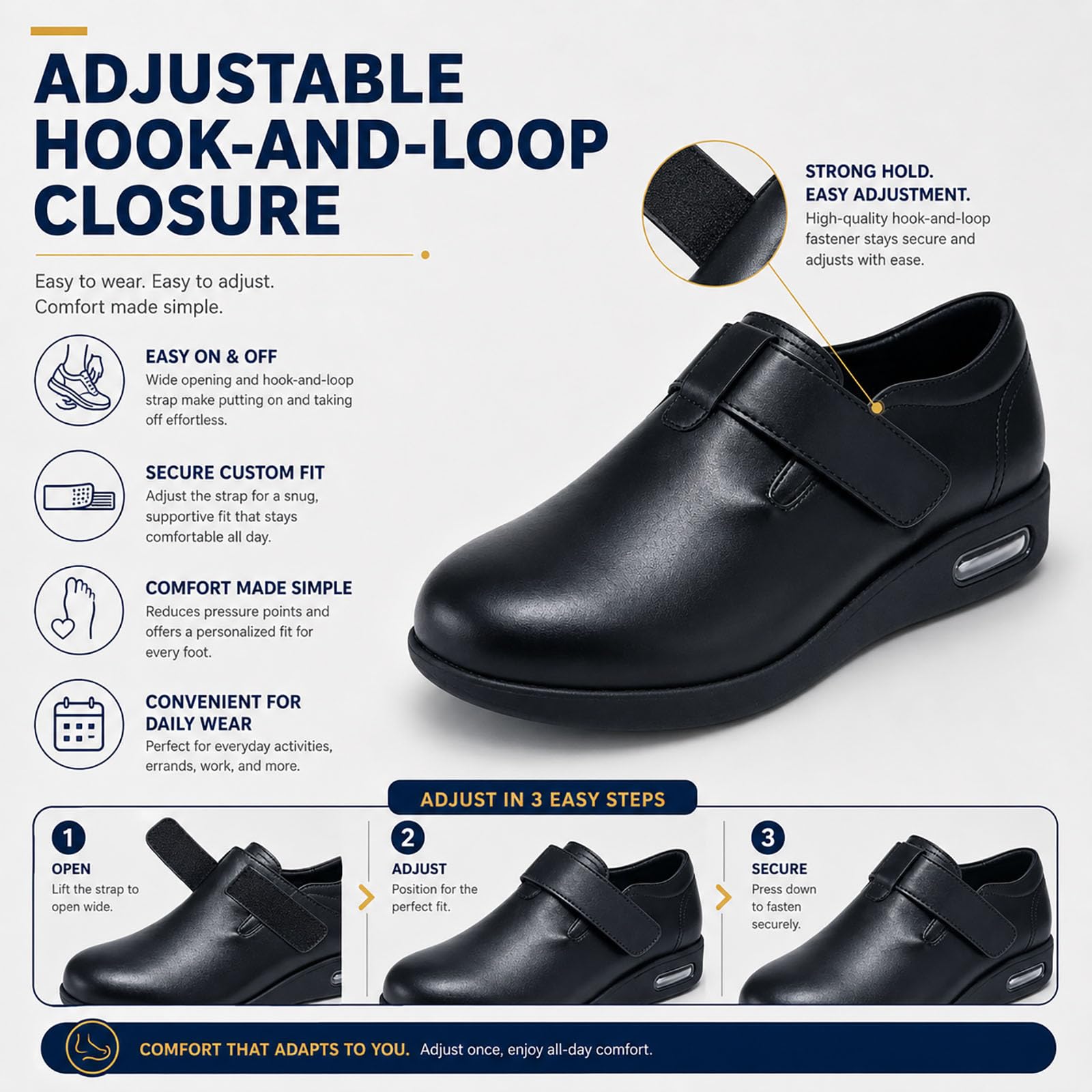 Generisch Seniors Shoes with Fastening Swollen Feet Extra Wide Slippers