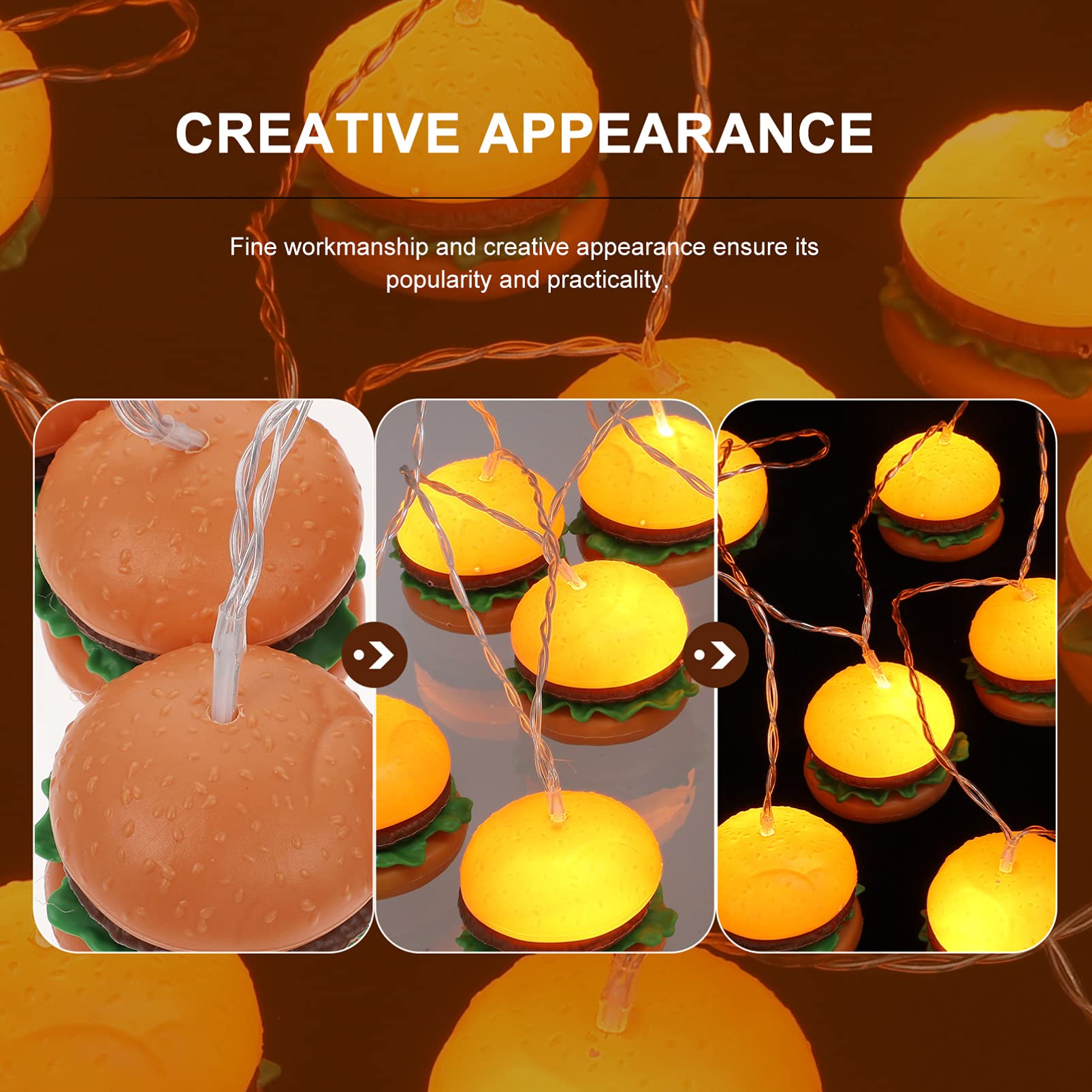 OSALADI 1ensemble Guirlande Led Forme De Hamburger Lampes Pour Décoration De Fête Chambre Garçon Fille Salon Et Restaurant Fonctionne Avec Piles Non Incluses Ambiance Chaleureuse Et