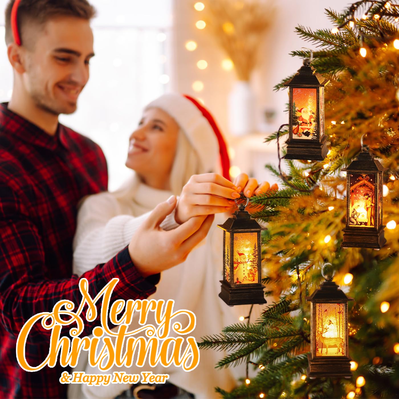 Decoraciones de Navidad, mini linternas de Navidad, decoración del árbol de Navidad, decoración del hogar, farol de vela pequeña, decoración de vacaciones, regalos para familiares, niños o amigos (4