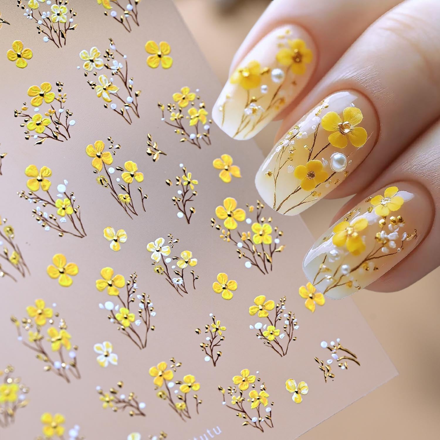 Lemon Slices Nail Art Stickers Decal 5D 1Pc Fresh Fruits Embossed Nail Decal Lemon Leaves Nail Design Summer Nail Supply Self-Adhesive Nails Accessories for Women Girl DIY Manicure Decoration