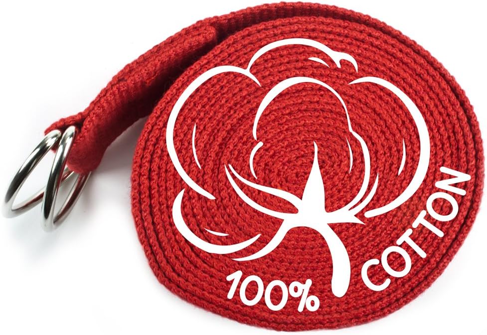 10-Foot Extra-Long Cotton Yoga Strap with Metal D-Ring by Crown Sporting Goods (Red) : Sports & Outdoors