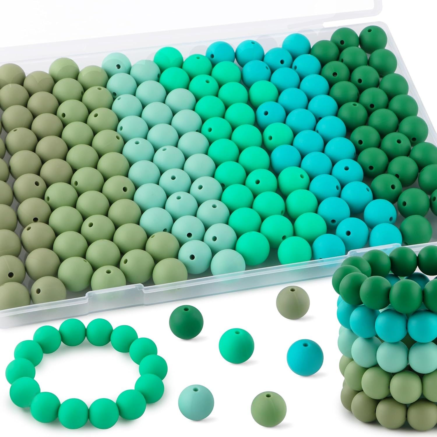 150Pcs Silicone Beads 15mm Mix Color, Bulk Silicone Beads 15mm for Keychain Pens and Bracelet Making(Green)
