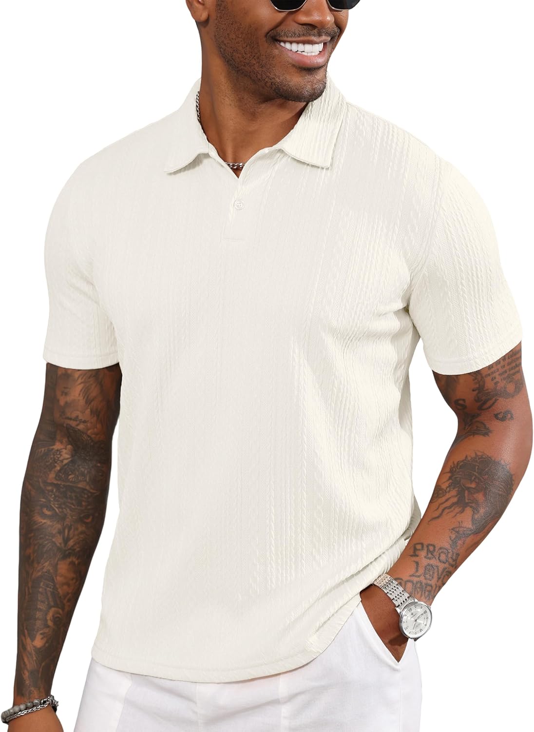 LOGEEYAR Mens Knit Polo Shirts Short Sleeve Regular Fit Textured Polo T-Shirts Summer Casual Collared Golf Shirts